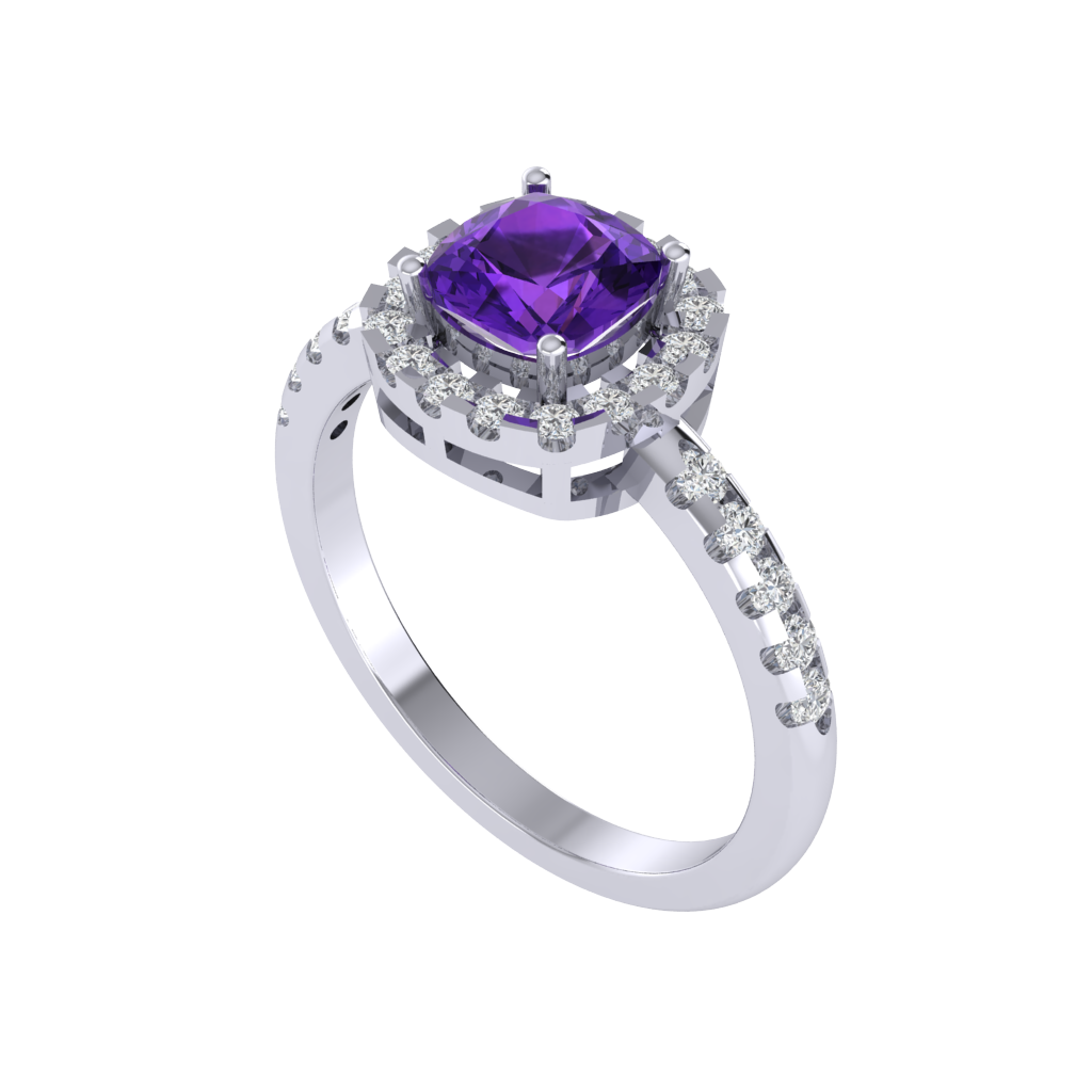 Diamtrendz 925 sterling silver white gold plated solitaire amethyst gemstone ring