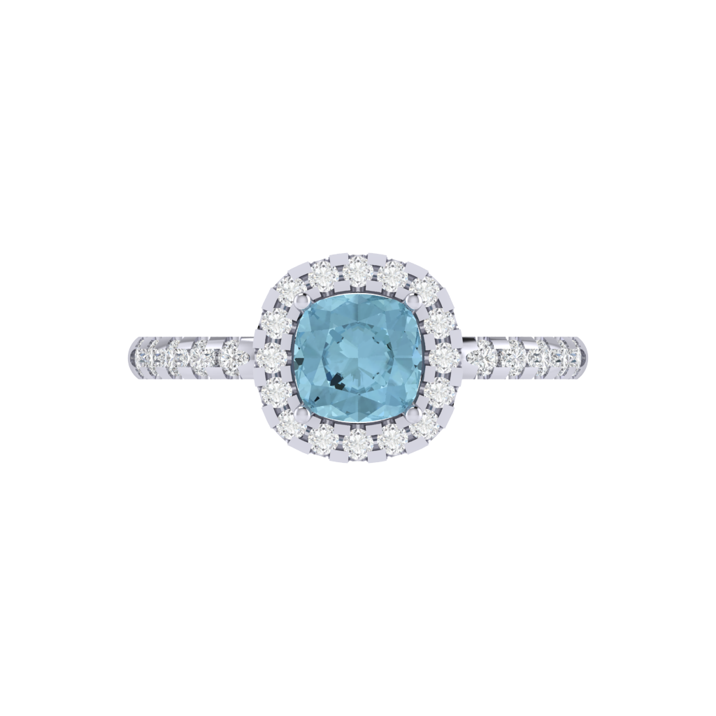 Diamtrendz 925 sterling silver white gold plated solitaire aquamarine gemstone ring