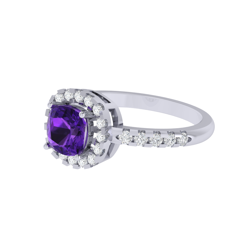 Diamtrendz 925 sterling silver white gold plated solitaire amethyst gemstone ring