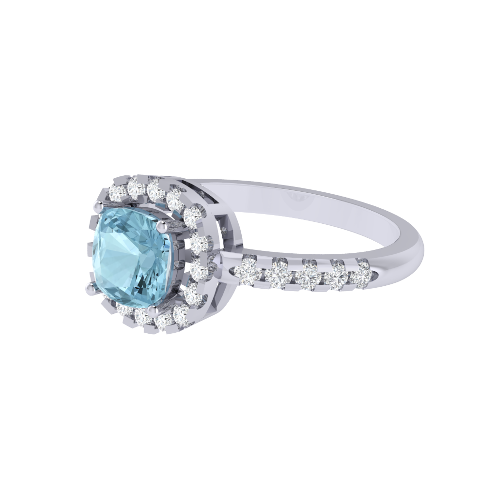 Diamtrendz 925 sterling silver white gold plated solitaire aquamarine gemstone ring