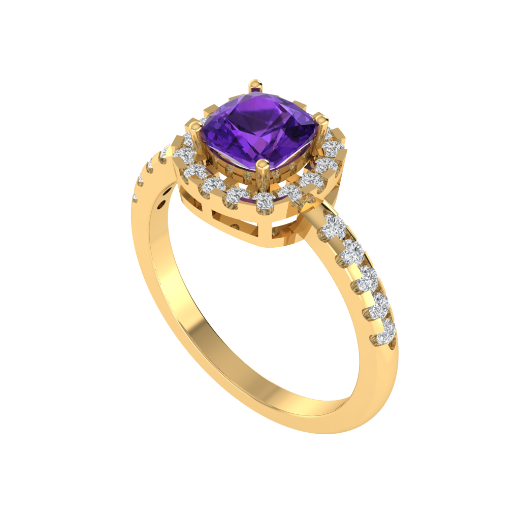 Diamtrendz 925 sterling silver yellow gold plated solitaire amethyst gemstone ring