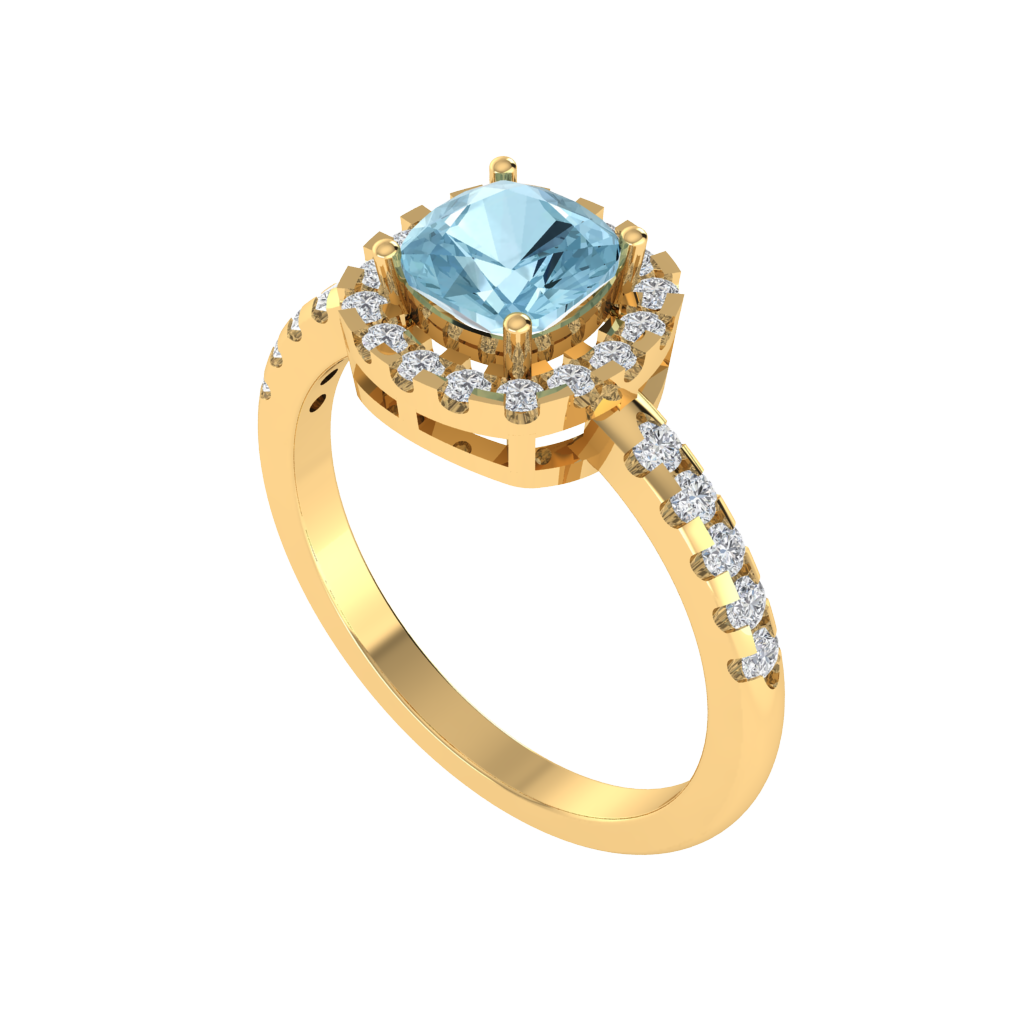 Diamtrendz 925 sterling silver yellow gold plated solitaire aquamarine gemstone ring