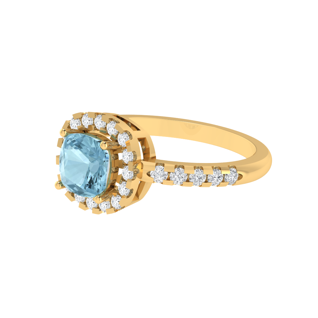 Diamtrendz 925 sterling silver yellow gold plated solitaire aquamarine gemstone ring