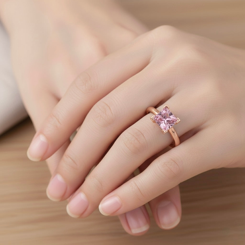 rose gold plated pure silver square tourmaline gemstone adjustable ring