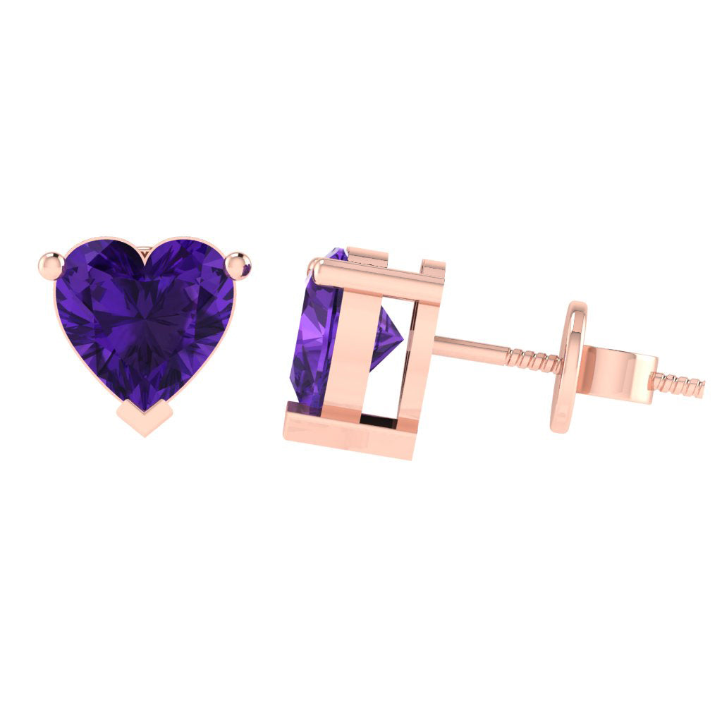 rose gold plated sterling silver heart shape amethyst february birthstone stud earrings