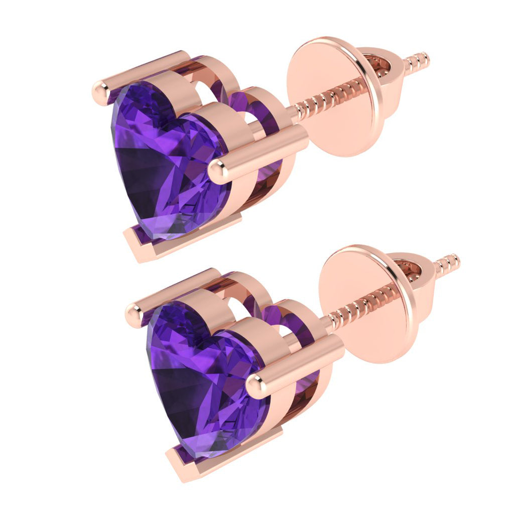 rose gold plated sterling silver heart shape amethyst february birthstone stud earrings