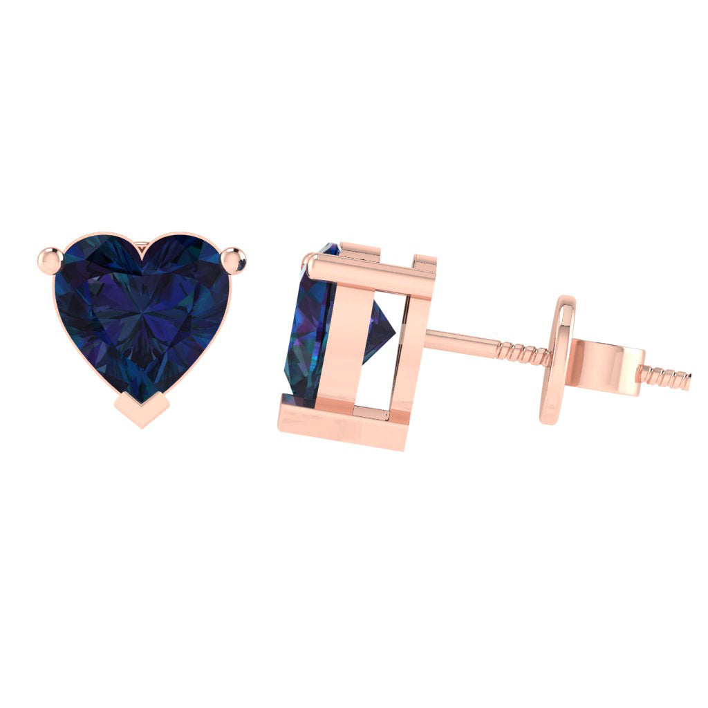 rose gold plated sterling silver heart shape alexandrite june birthstone stud earrings