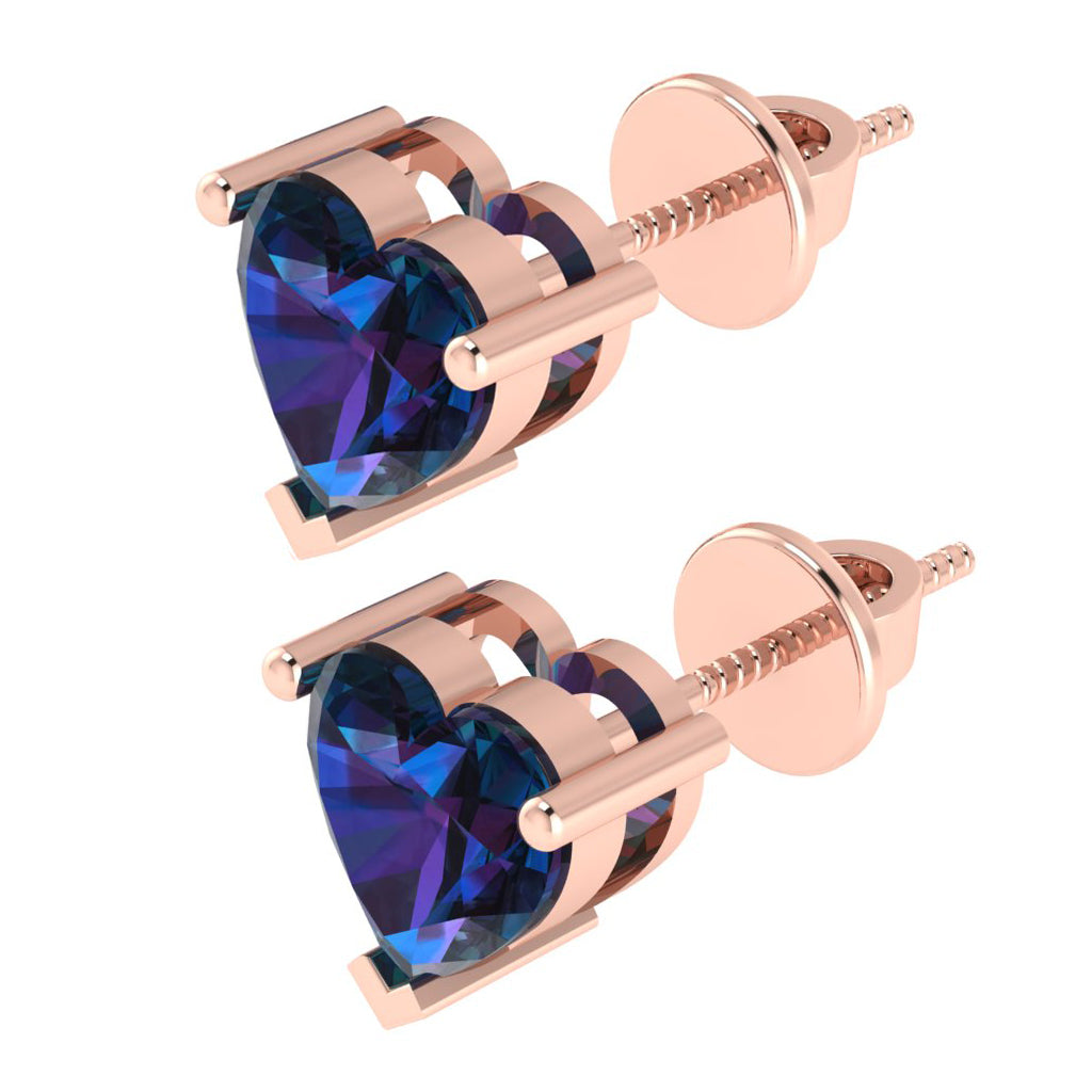 rose gold plated sterling silver heart shape alexandrite june birthstone stud earrings