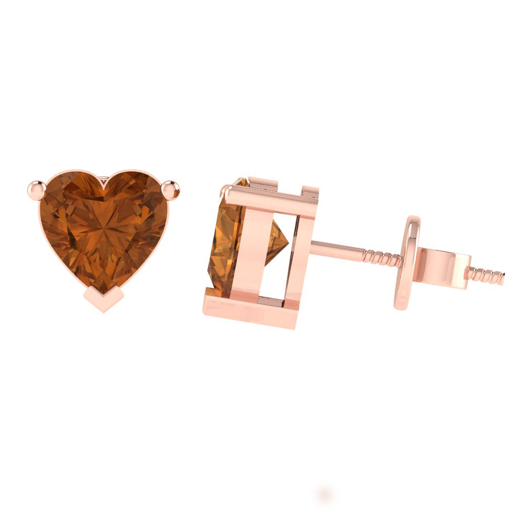 rose gold plated sterling silver heart shape citrine november birthstone stud earrings