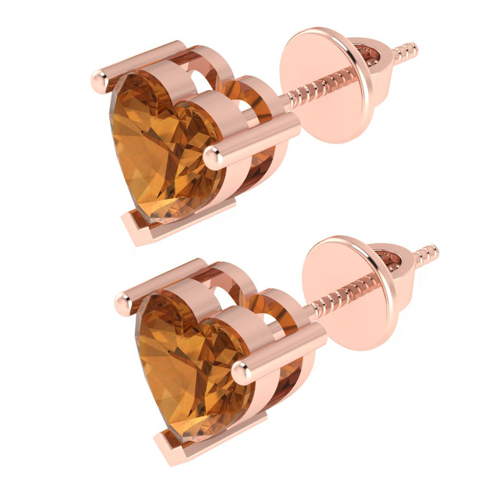 rose gold plated sterling silver heart shape citrine november birthstone stud earrings