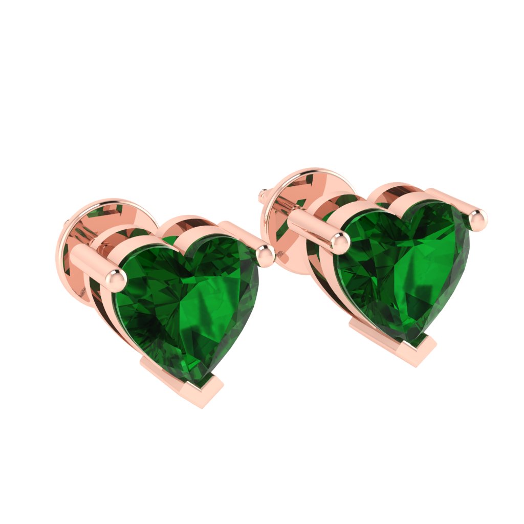 rose gold plated sterling silver heart shape emerald may birthstone stud earrings