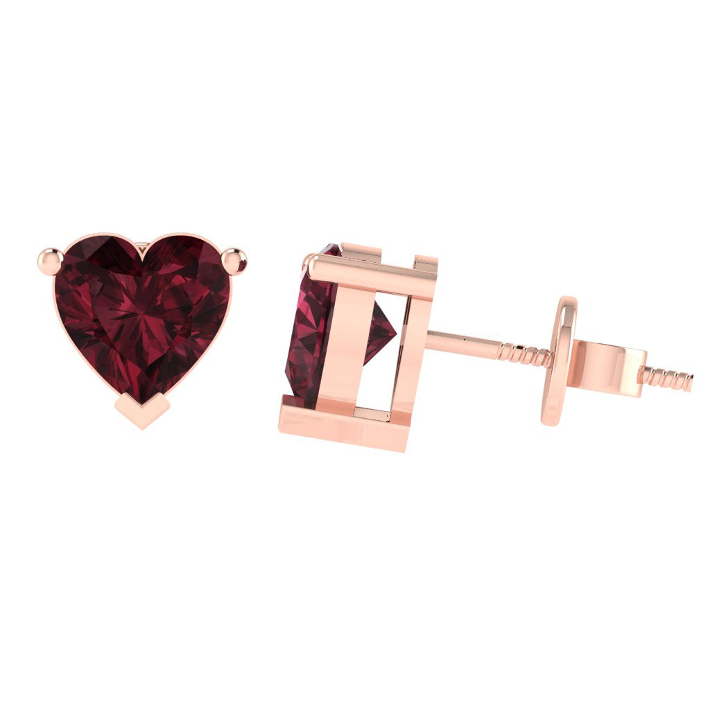 rose gold plated sterling silver heart shape garnet january birthstone stud earrings