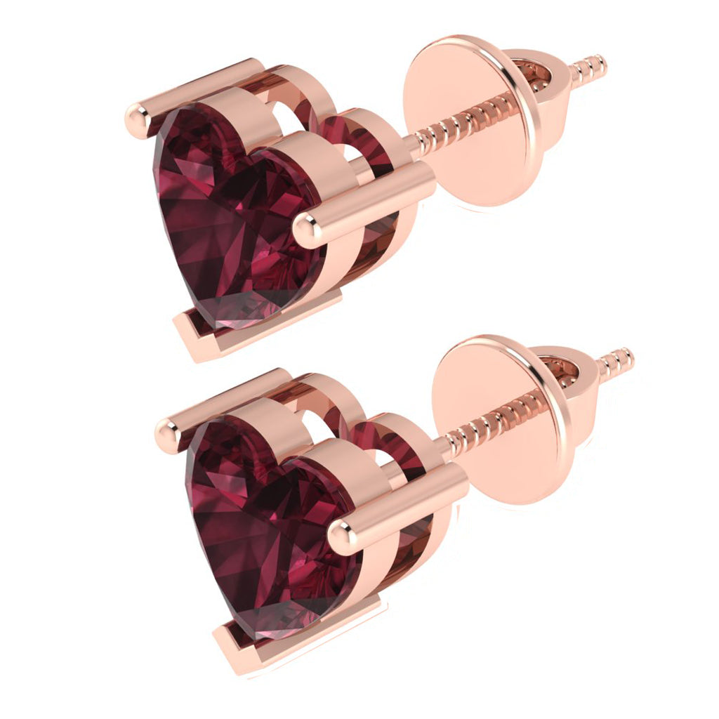 rose gold plated sterling silver heart shape garnet january birthstone stud earrings