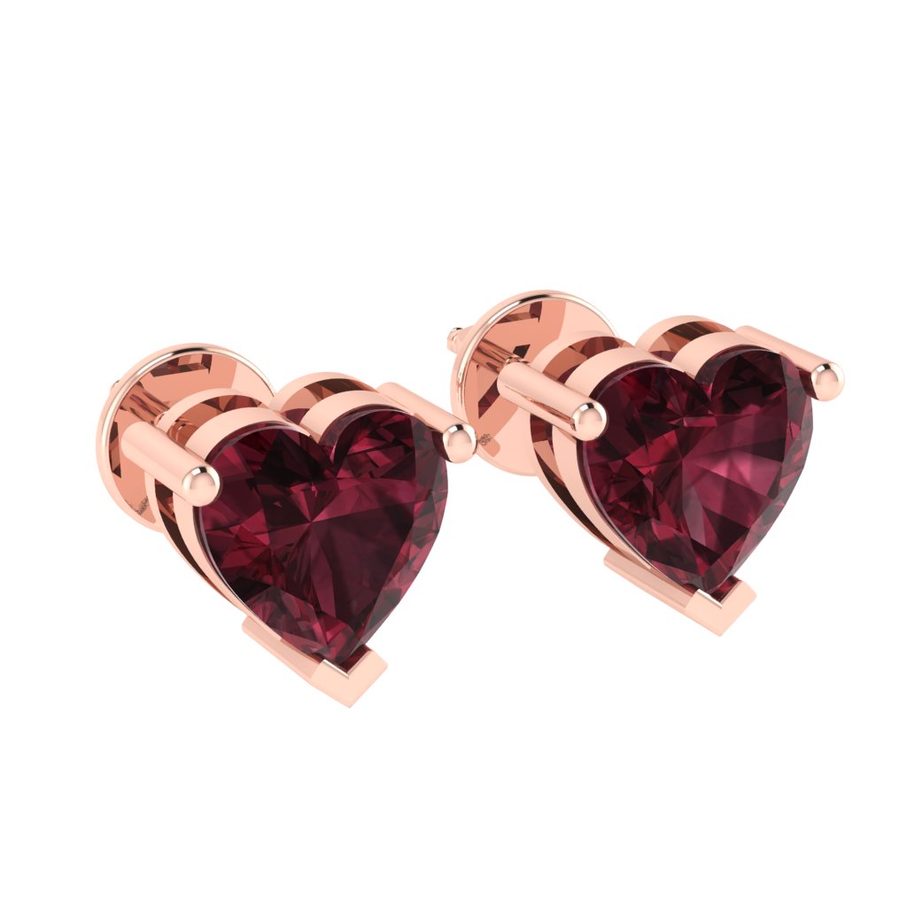 rose gold plated sterling silver heart shape garnet january birthstone stud earrings