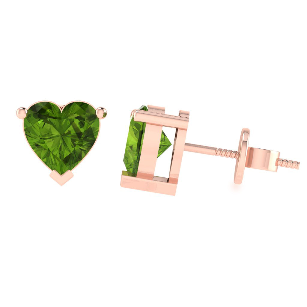 rose gold plated sterling silver heart shape peridot august birthstone stud earrings