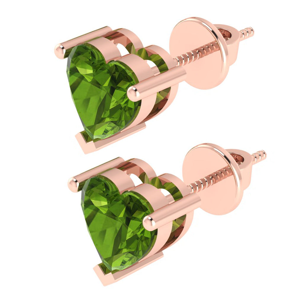 rose gold plated sterling silver heart shape peridot august birthstone stud earrings
