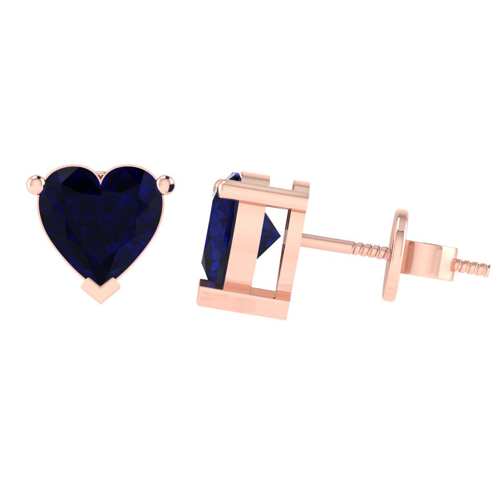rose gold plated sterling silver heart shape sapphire september birthstone stud earrings