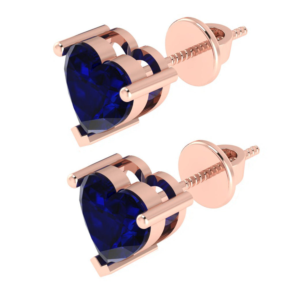 rose gold plated sterling silver heart shape sapphire september birthstone stud earrings