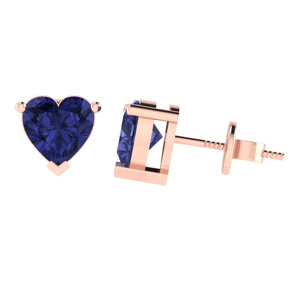 rose gold plated sterling silver heart shape tanzanite december birthstone stud earrings
