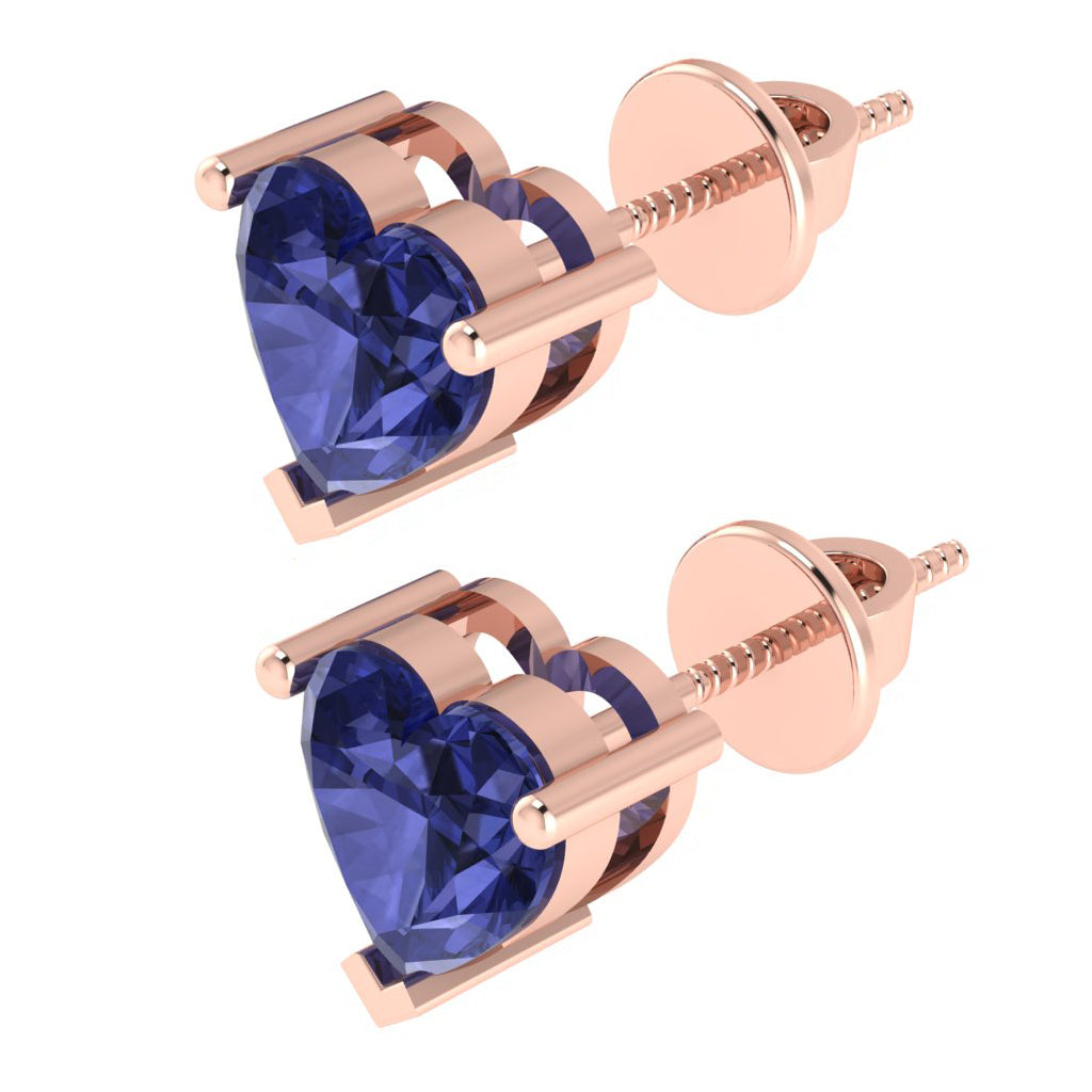 rose gold plated sterling silver heart shape tanzanite december birthstone stud earrings