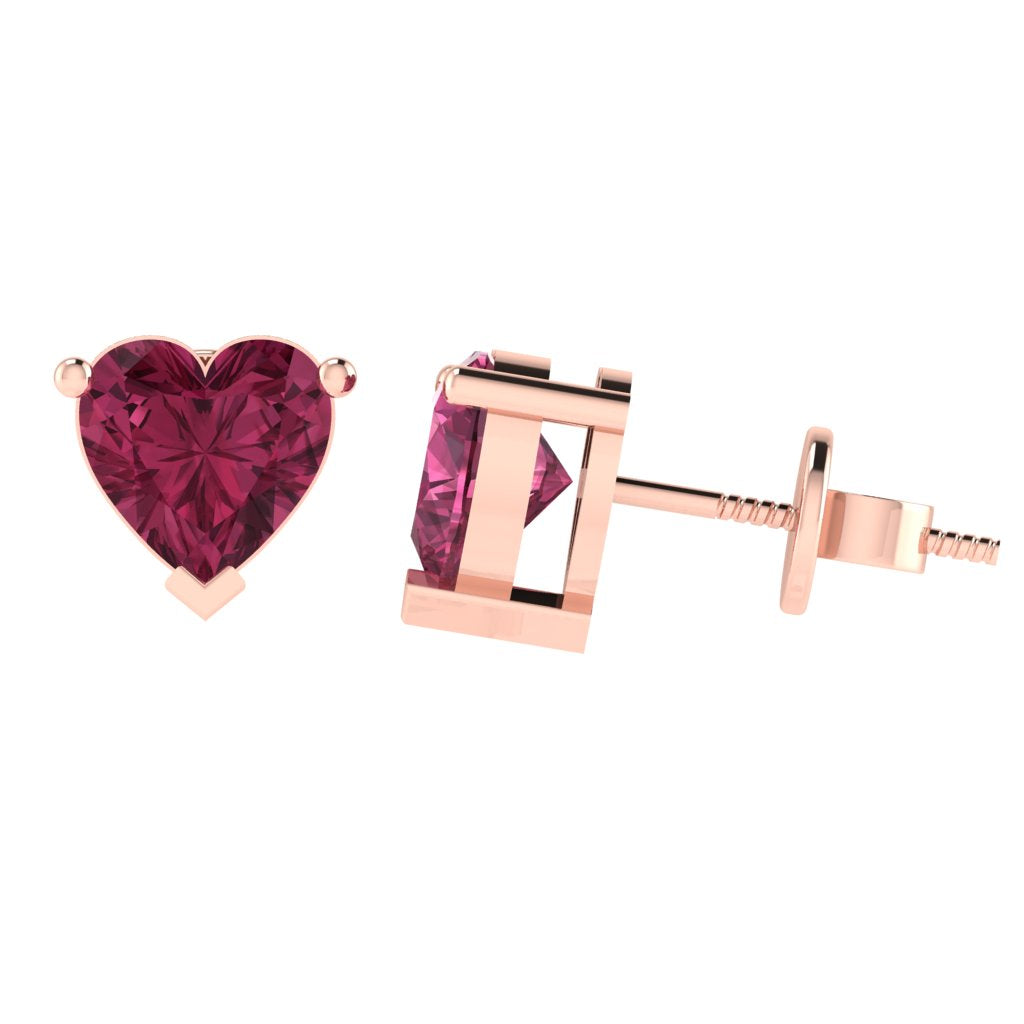 rose gold plated sterling silver heart shape tourmaline october birthstone stud earrings