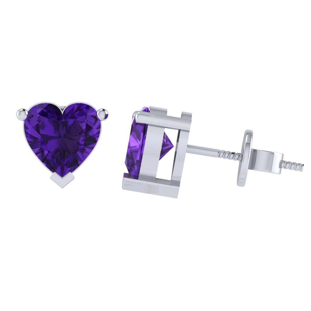 white gold plated sterling silver heart shape amethyst february birthstone stud earrings