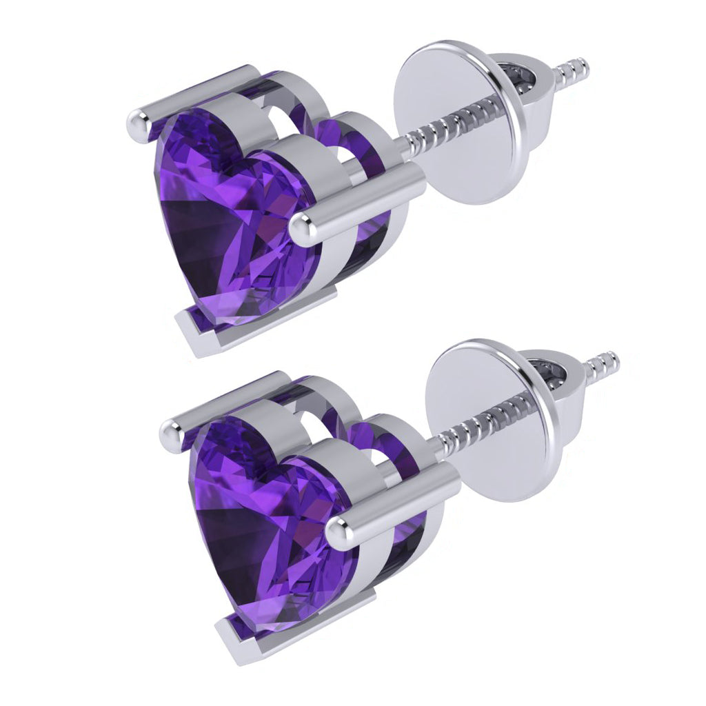 white gold plated sterling silver heart shape amethyst february birthstone stud earrings