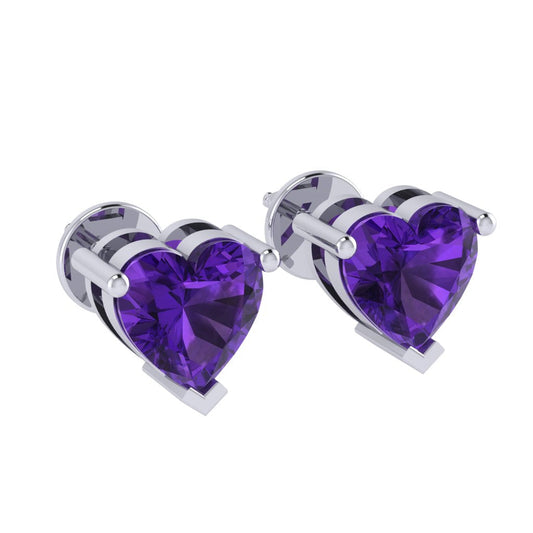 white gold plated sterling silver heart shape amethyst february birthstone stud earrings