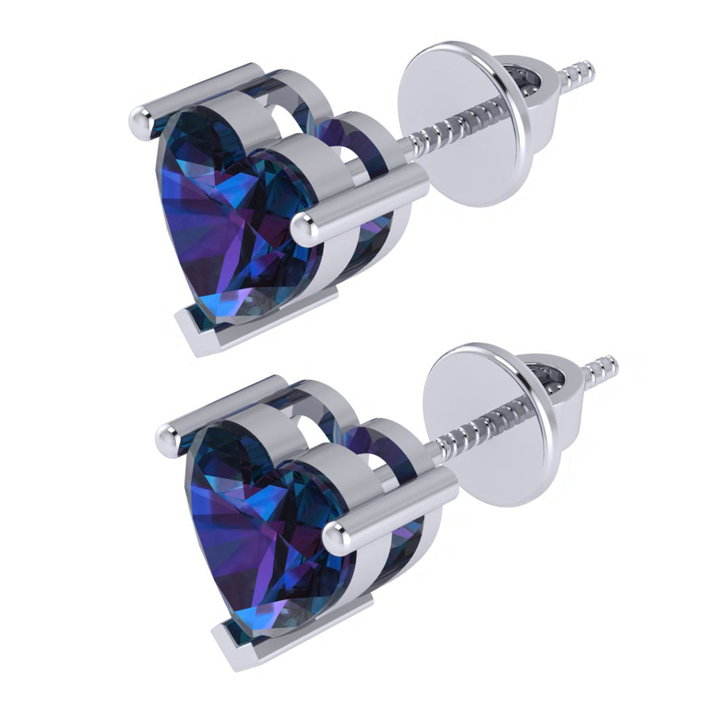 white gold plated sterling silver heart shape alexandrite june birthstone stud earrings