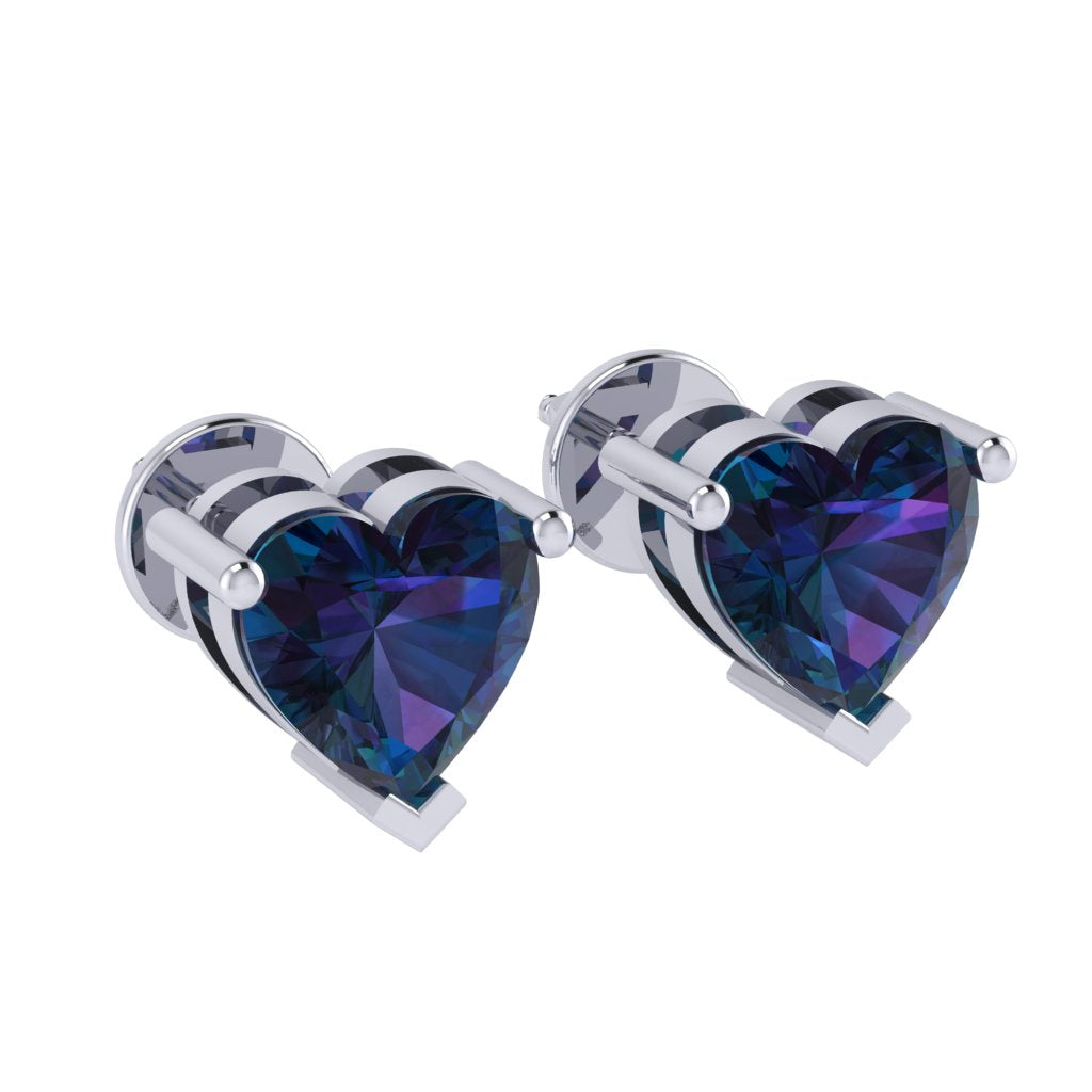 white gold plated sterling silver heart shape alexandrite june birthstone stud earrings