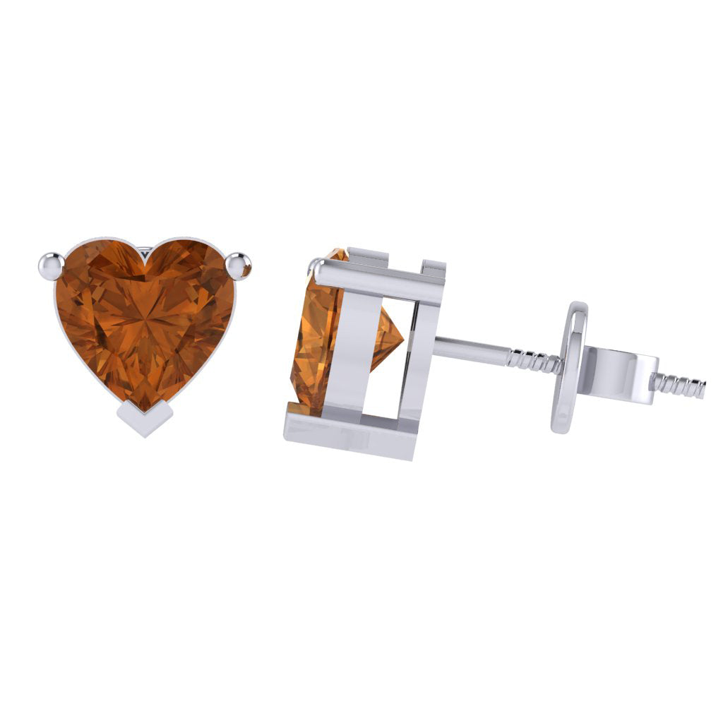 white gold plated sterling silver heart shape citrine november birthstone stud earrings
