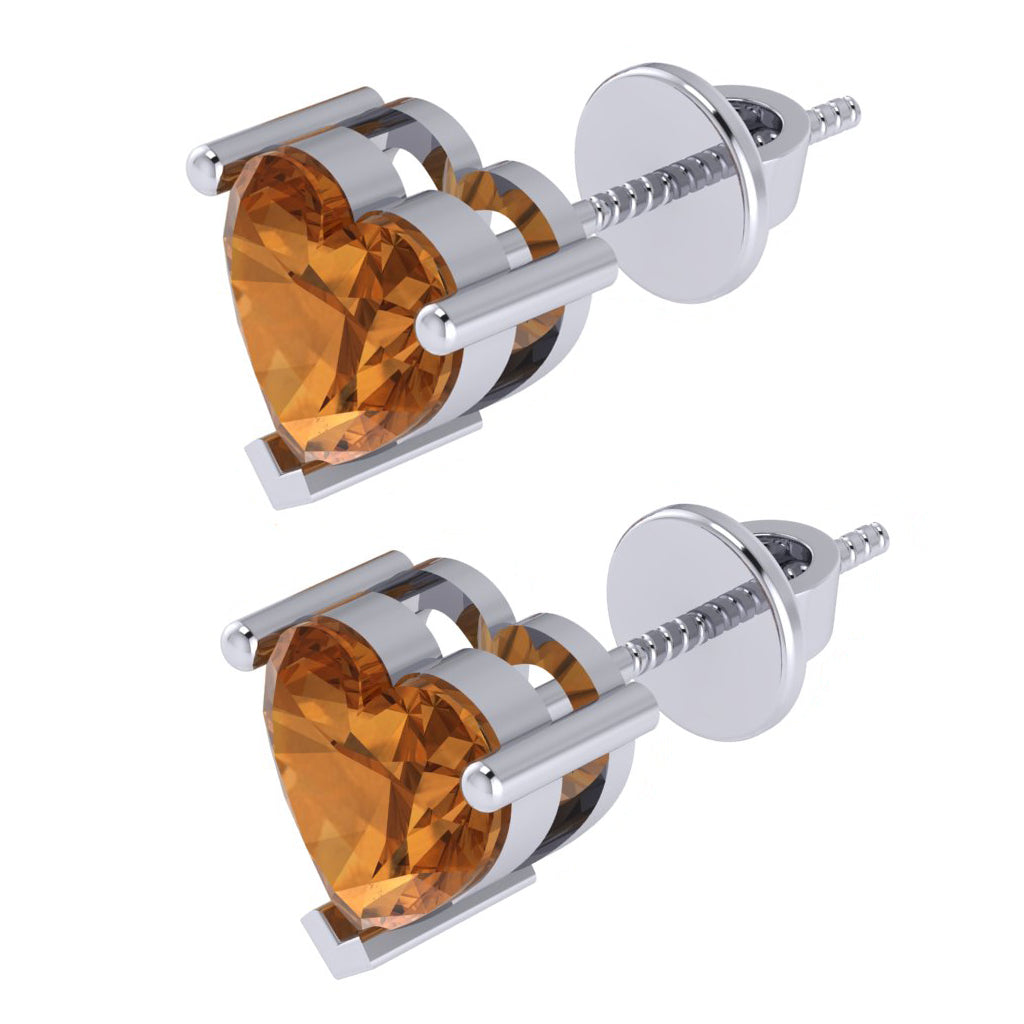 white gold plated sterling silver heart shape citrine november birthstone stud earrings