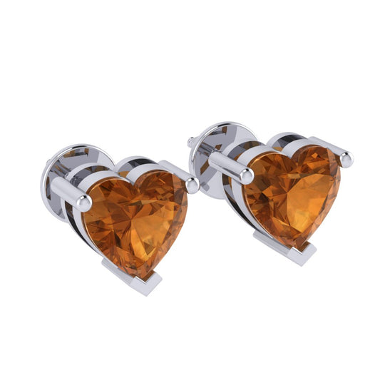 white gold plated sterling silver heart shape citrine november birthstone stud earrings