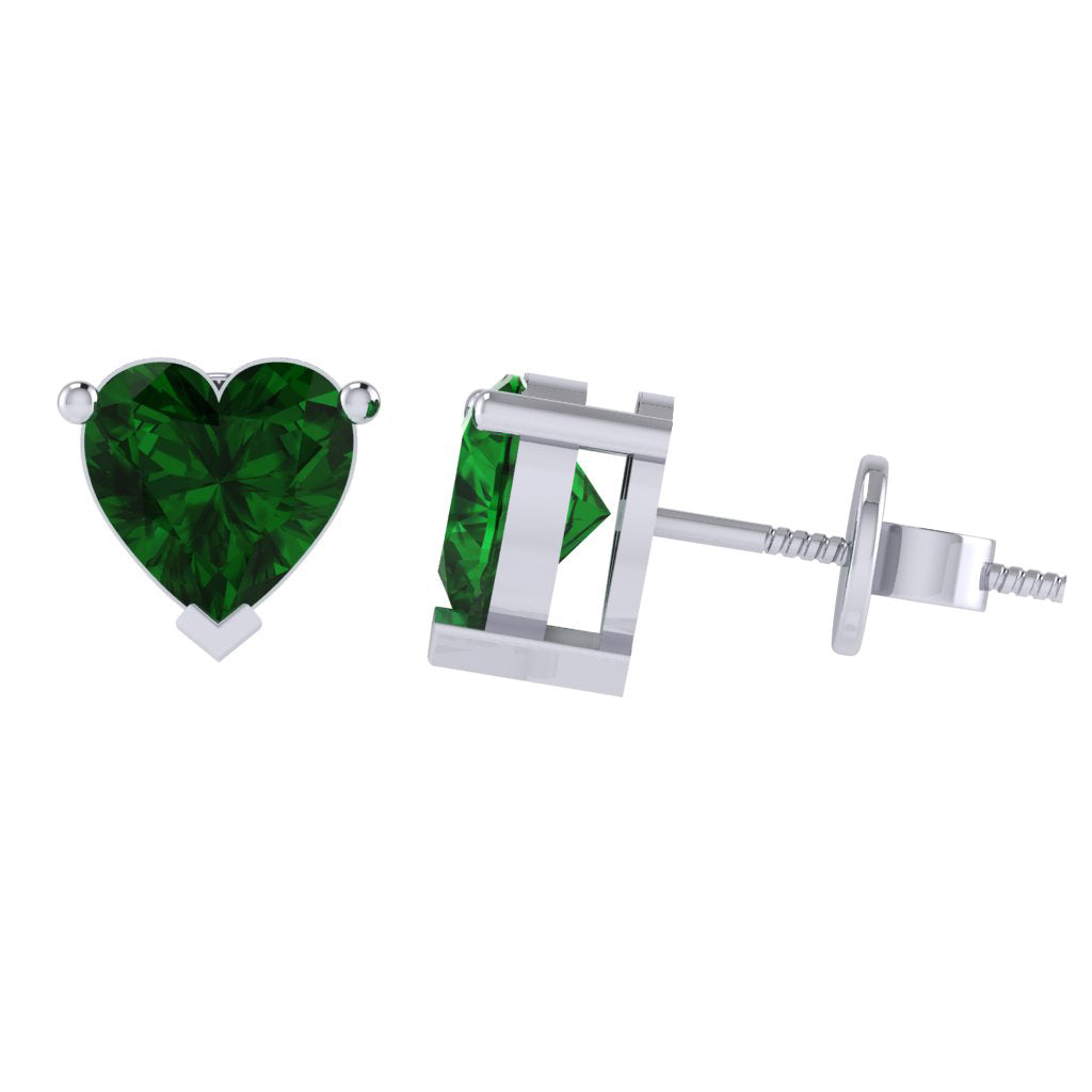 white gold plated sterling silver heart shape emerald may birthstone stud earrings