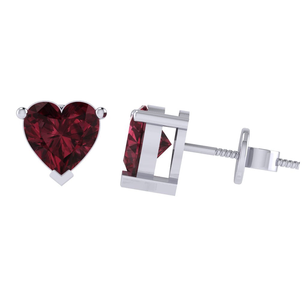 white gold plated sterling silver heart shape garnet january birthstone stud earrings
