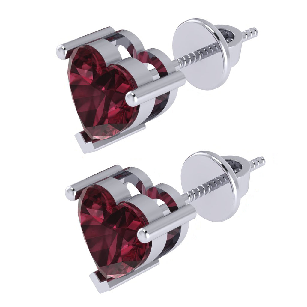 white gold plated sterling silver heart shape garnet january birthstone stud earrings