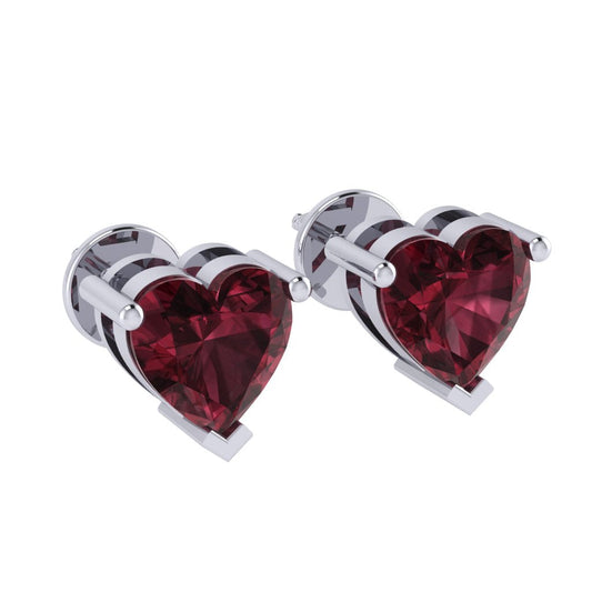 white gold plated sterling silver heart shape garnet january birthstone stud earrings