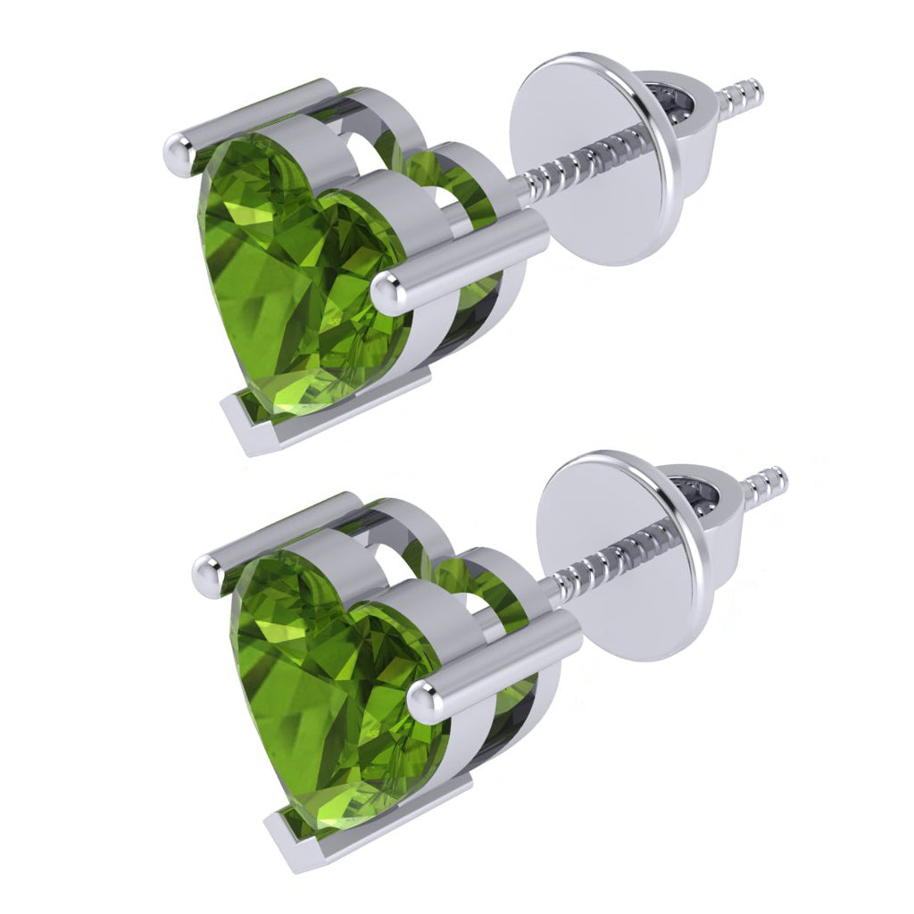 white gold plated sterling silver heart shape peridot august birthstone stud earrings