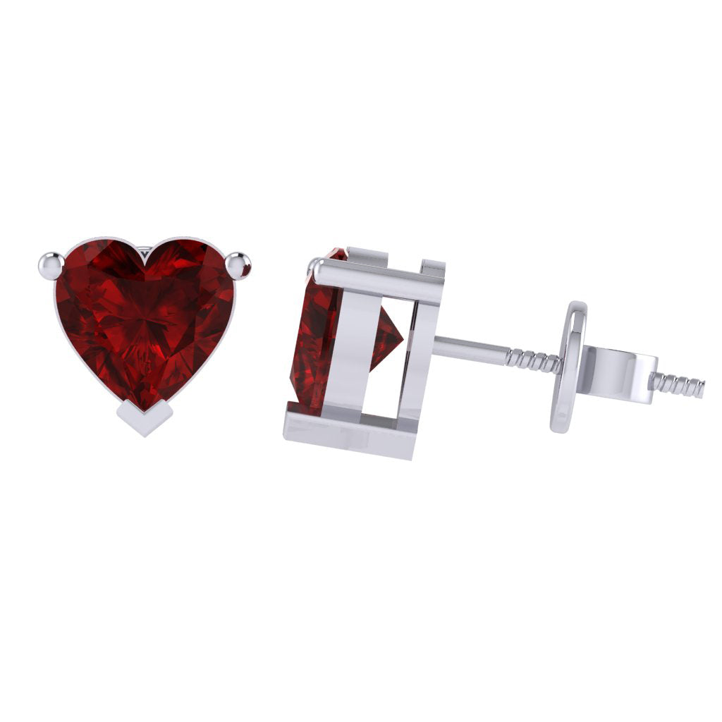 white gold plated sterling silver heart shape ruby july birthstone stud earrings