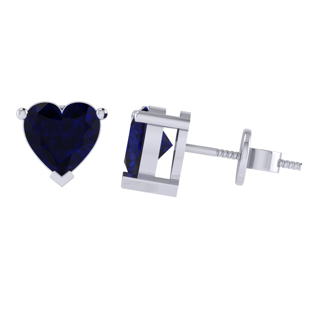 white gold plated sterling silver heart shape sapphire september birthstone stud earrings