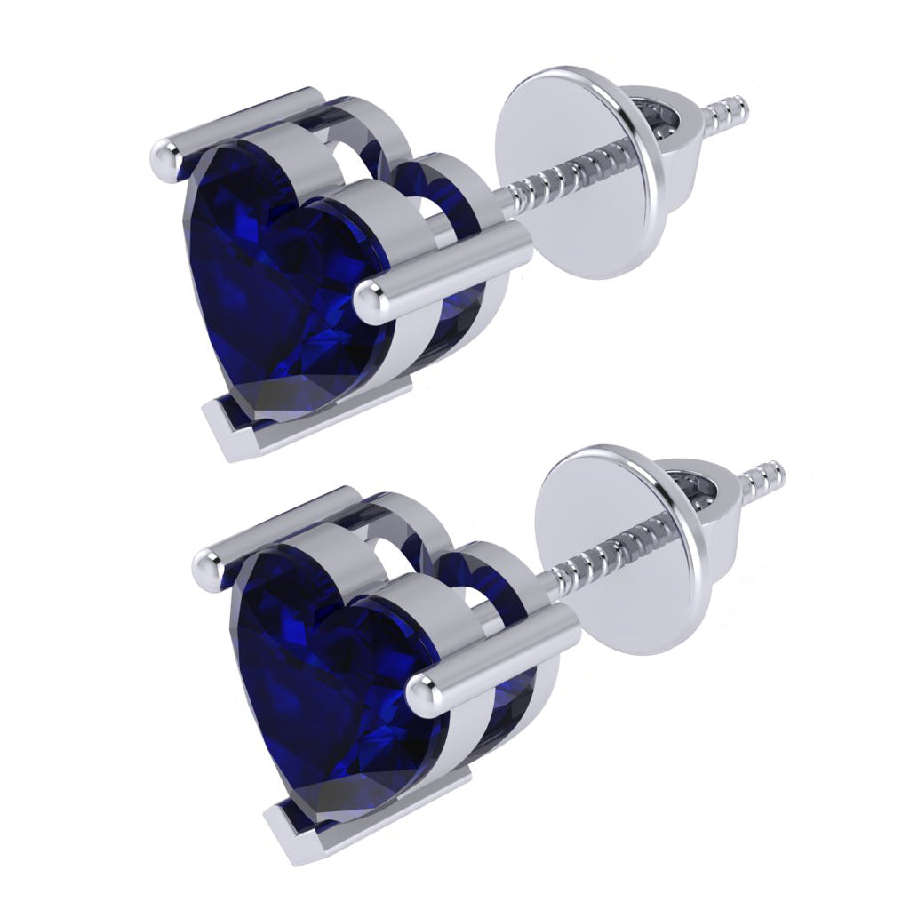 white gold plated sterling silver heart shape sapphire september birthstone stud earrings