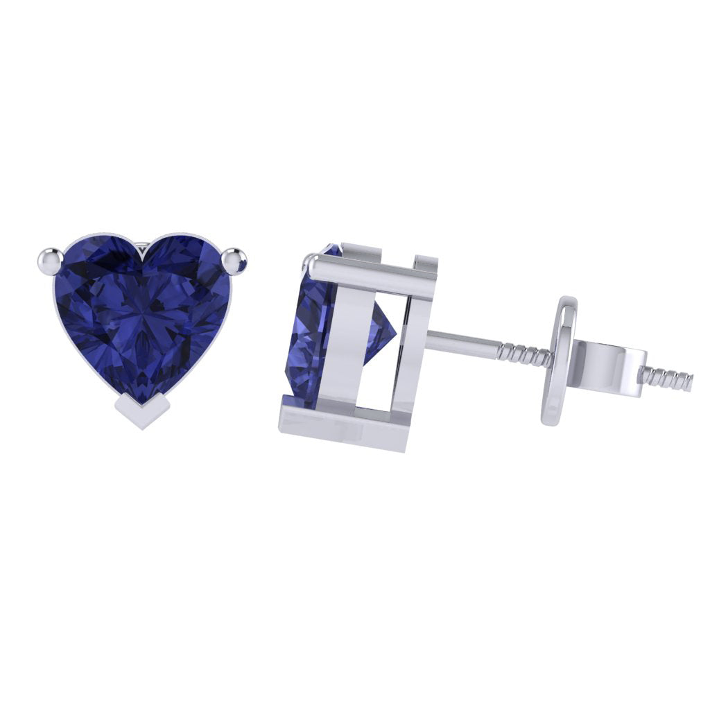 white gold plated sterling silver heart shape tanzanite december birthstone stud earrings