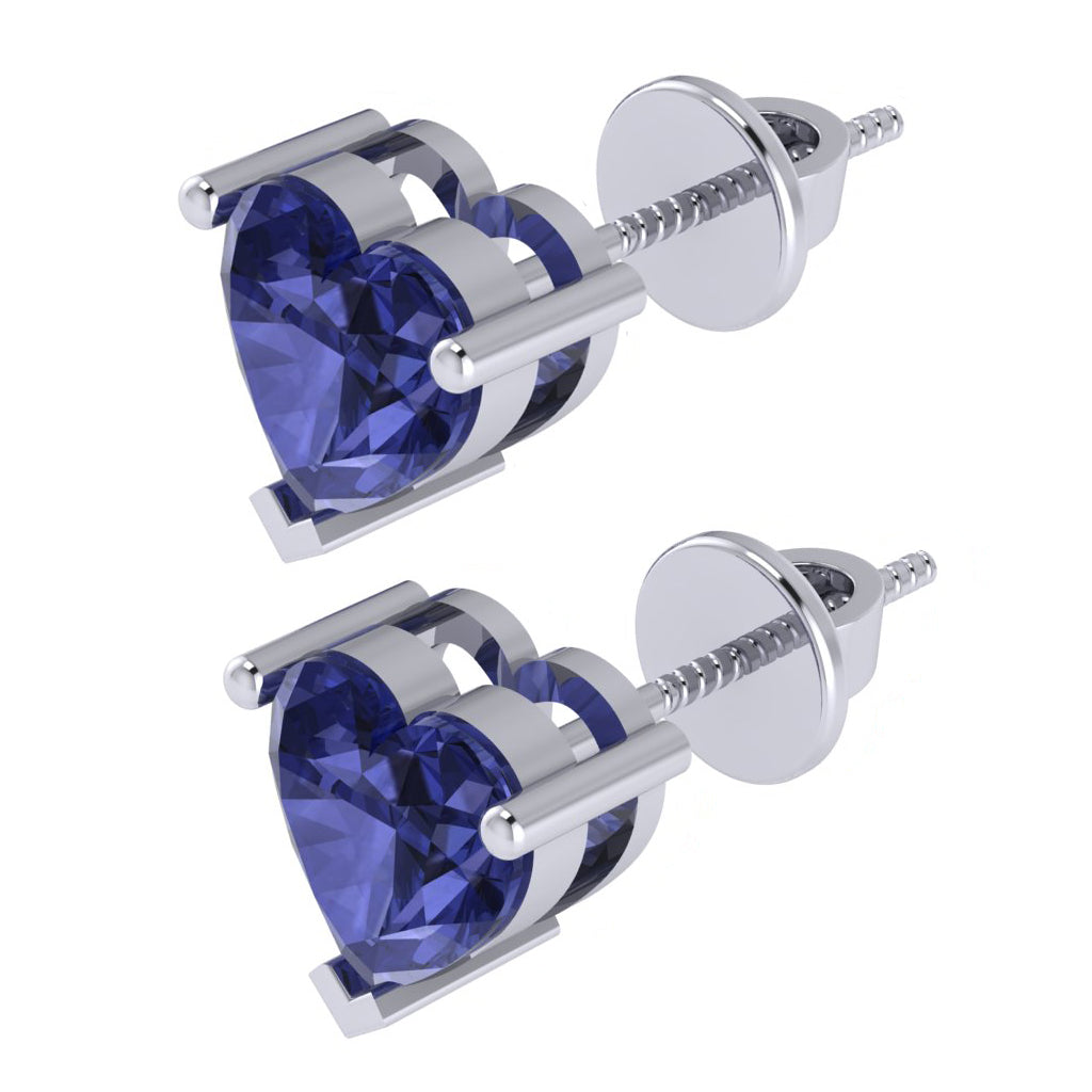 white gold plated sterling silver heart shape tanzanite december birthstone stud earrings