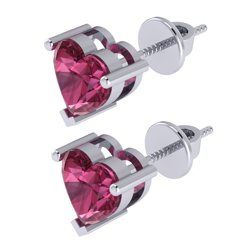 white gold plated sterling silver heart shape tourmaline october birthstone stud earrings