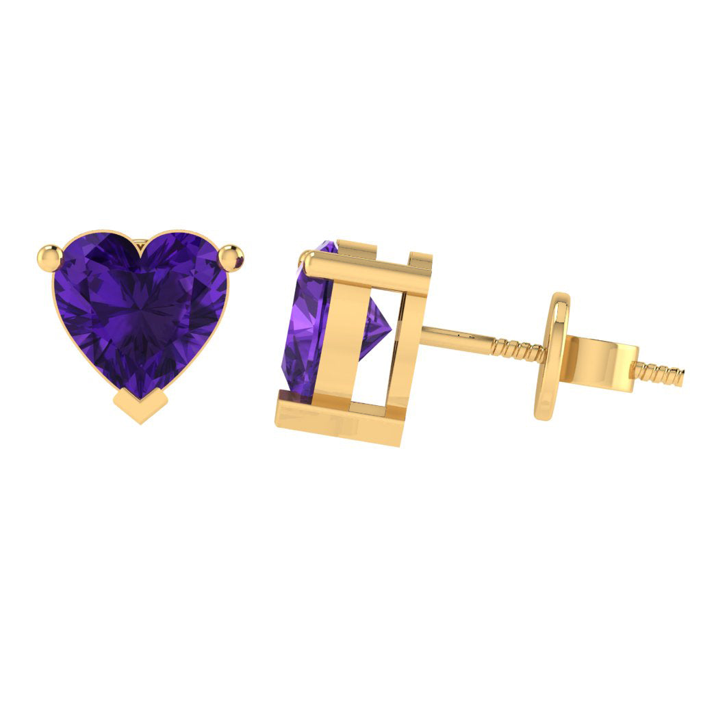 yellow gold plated sterling silver heart shape amethyst february birthstone stud earrings