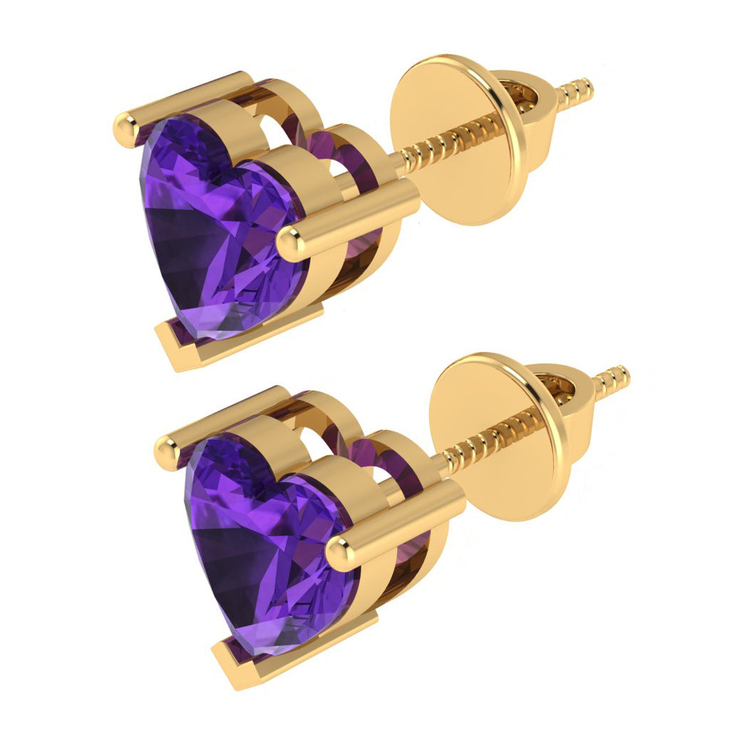 yellow gold plated sterling silver heart shape amethyst february birthstone stud earrings