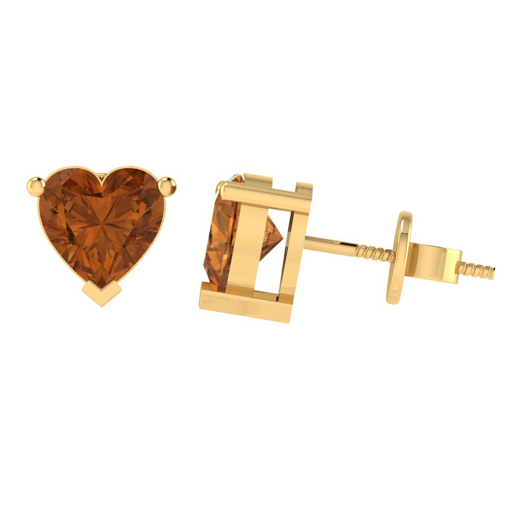 yellow gold plated sterling silver heart shape citrine november birthstone stud earrings