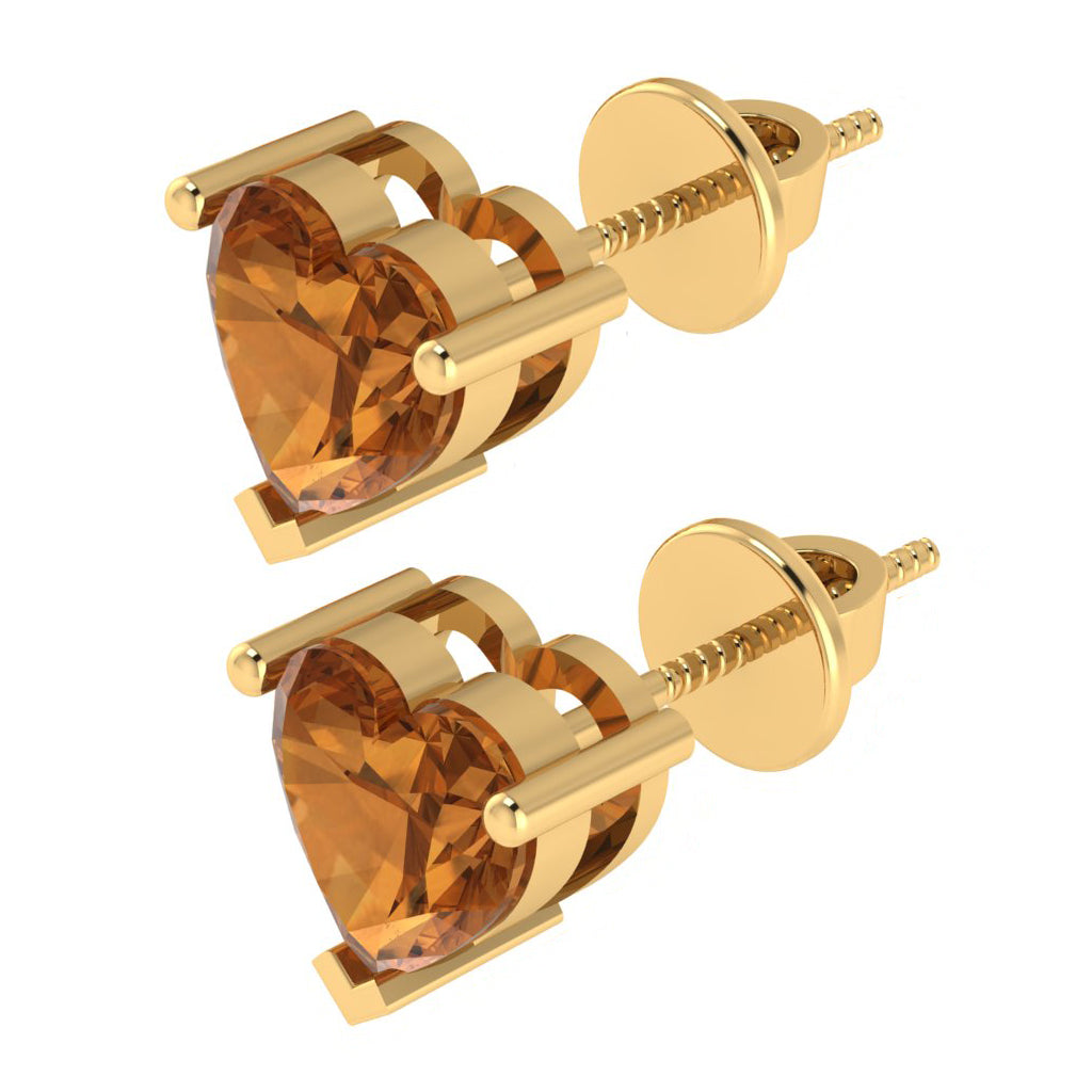 yellow gold plated sterling silver heart shape citrine november birthstone stud earrings