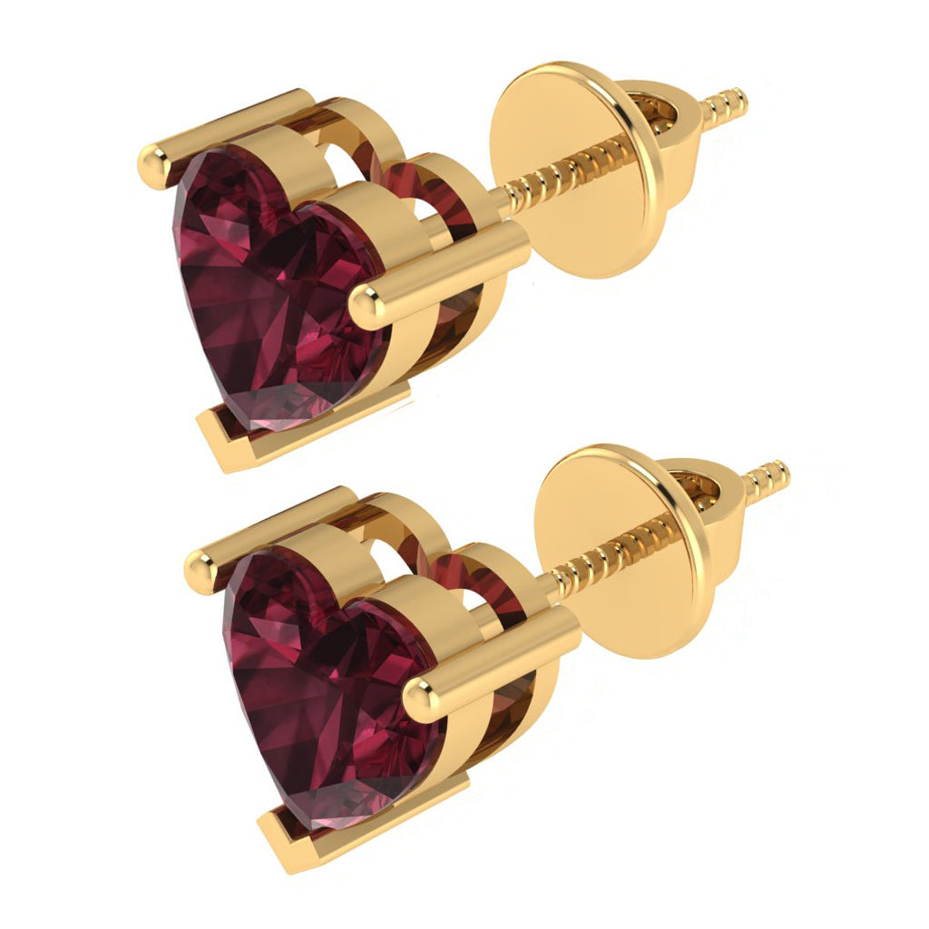 yellow gold plated sterling silver heart shape garnet january birthstone stud earrings