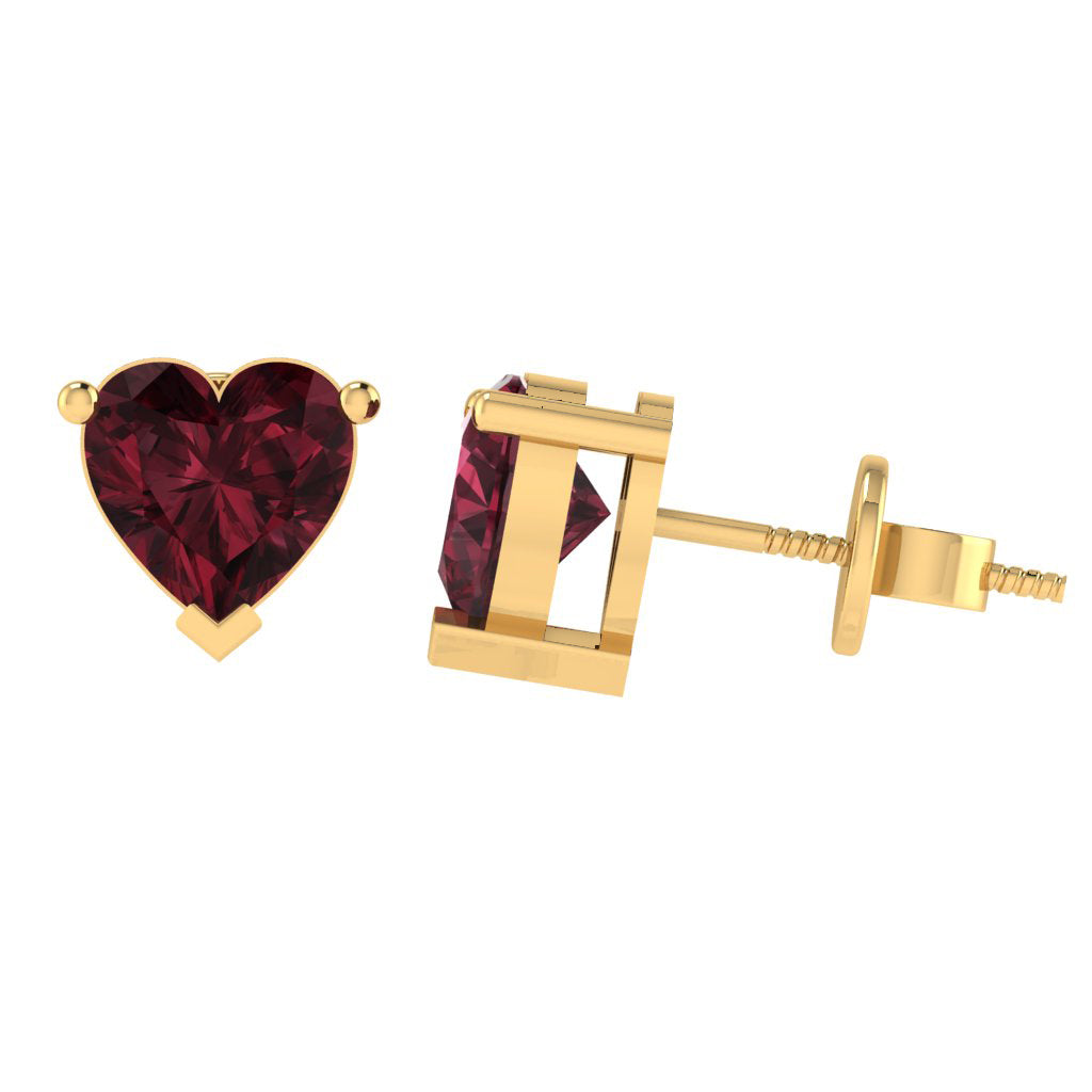 yellow gold plated sterling silver heart shape garnet january birthstone stud earrings